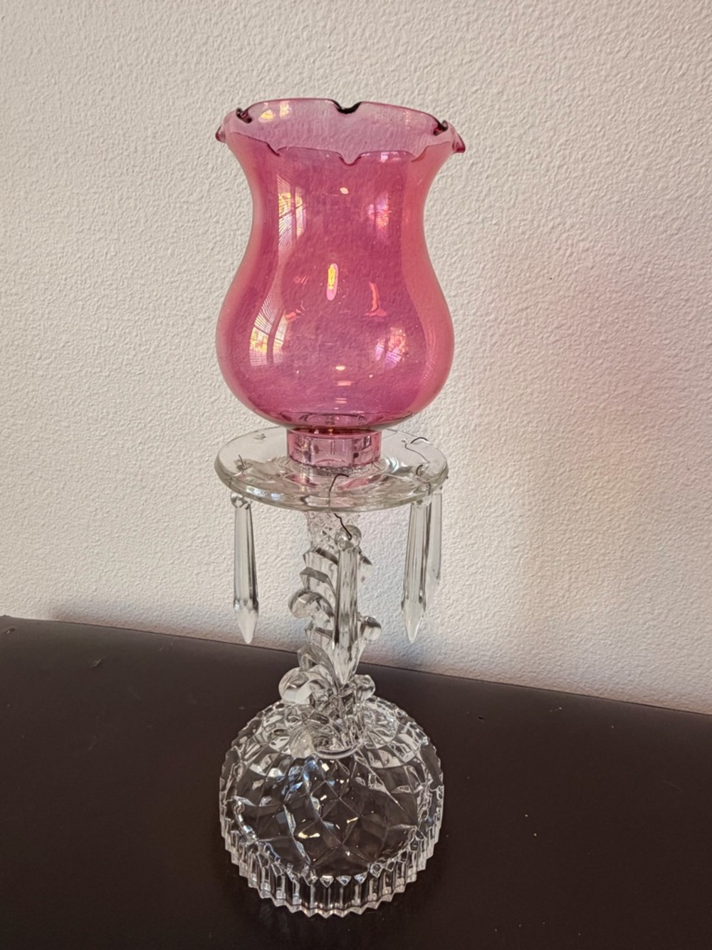 Pink Cranberry Glass Vase on Clear Crystal Base